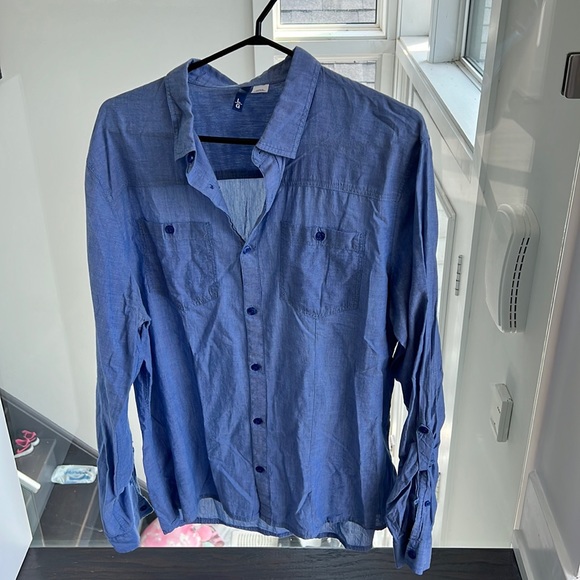 Blue thin button up shirt, size L - Picture 2 of 2